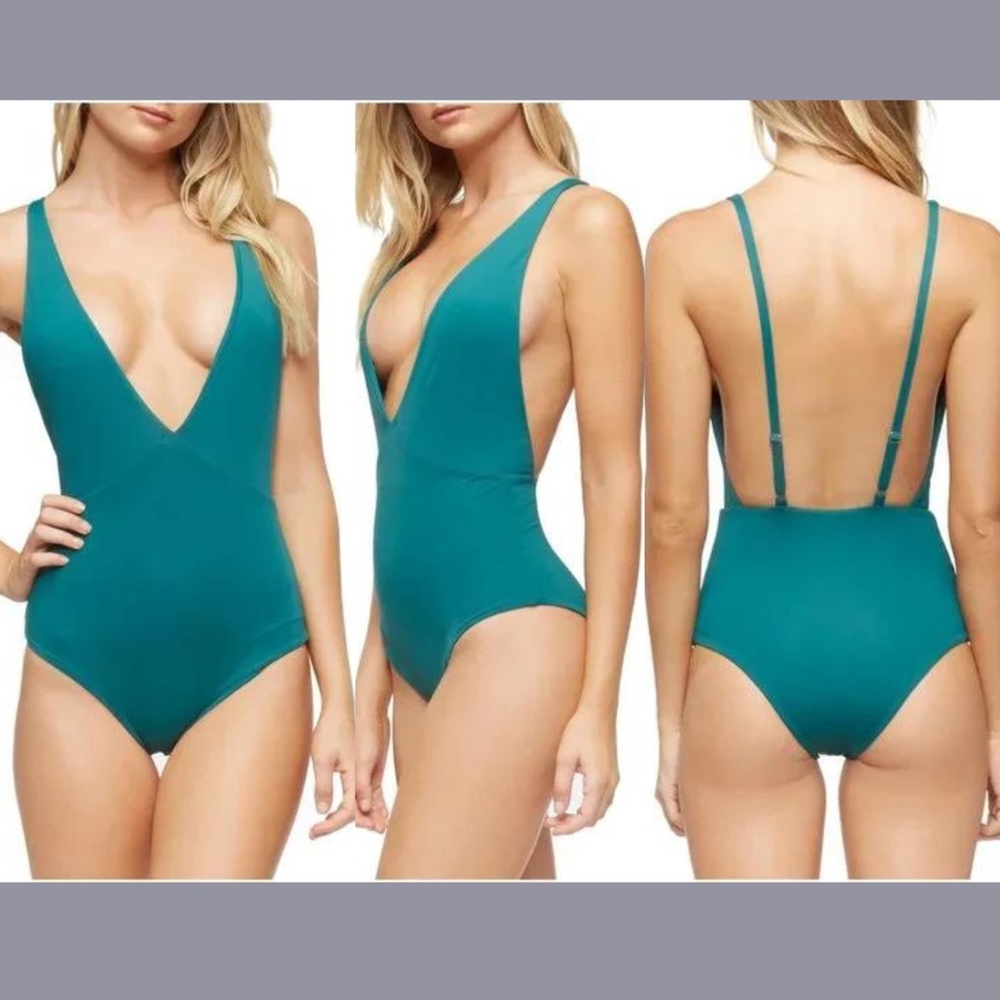NWT Tavik [ Small ] Drew Plunging One Piece Swimsuit in Storm Green‎